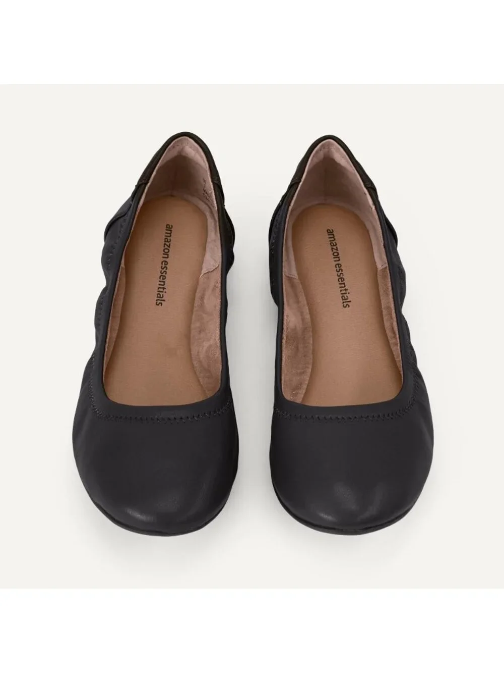 Amazon Essentials Women's Black Faux Leather Synthetic Comfortable Slip On Flats